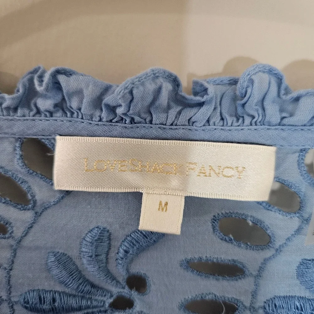 LoveShackFancy Light Blue and White Eyelet Lace Mini Dress - Picture 4 of 11